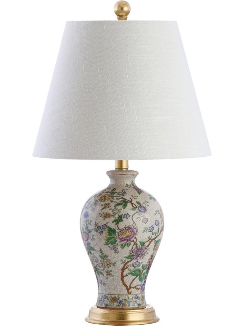 Elegant 24" Floral Urn Ceramic Lamp - French Country Home Decor, Multi-Colored